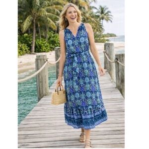 Talbots Floret Medallion Sleeveless Maxi Dress